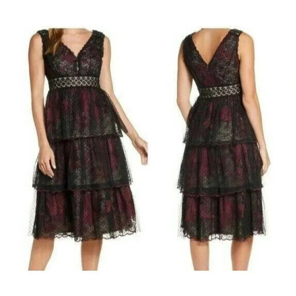Taylor Black Label Women's Tiered Tulle Midi Dress